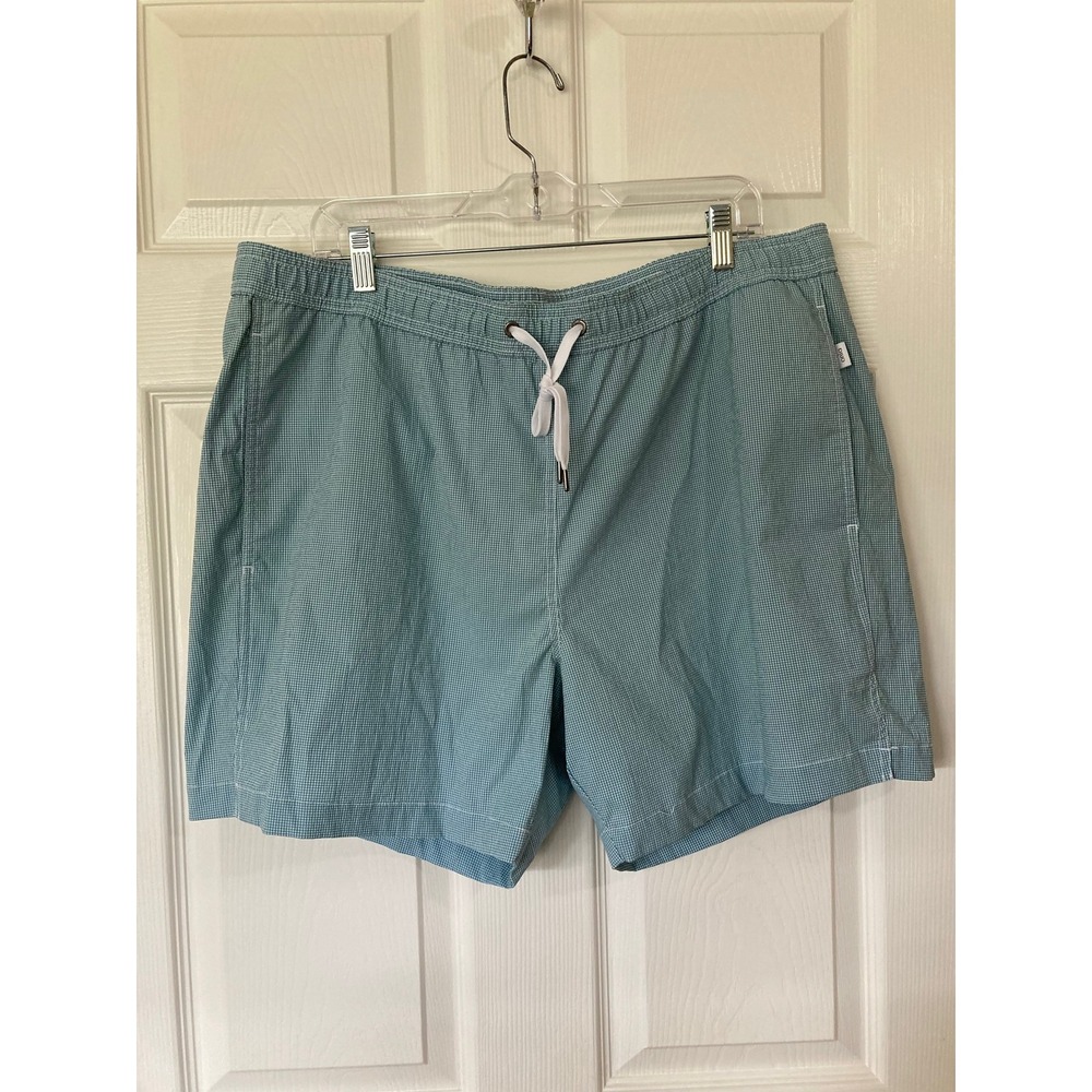 Onia Men's Swim Trunks XXL Teal Gingham Drawstring Mesh Lined Shorts Quick Dry